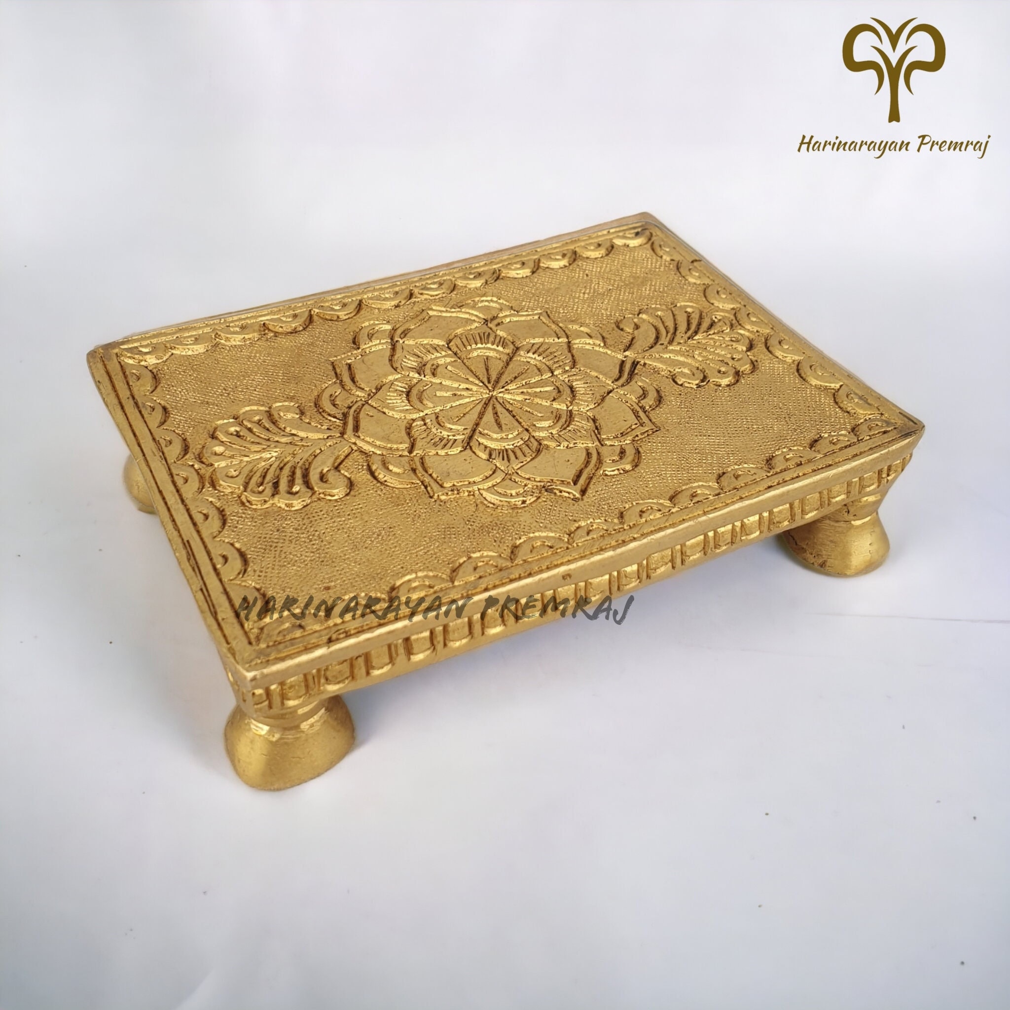 Zig Zag Minakari Pooja Chowki | Bajot Décoratif En Bois | Choki De Fleurs Pour Pooja à La Maison, Mariage, Festivals Et Cadeaux, 12,7 Cm Doré