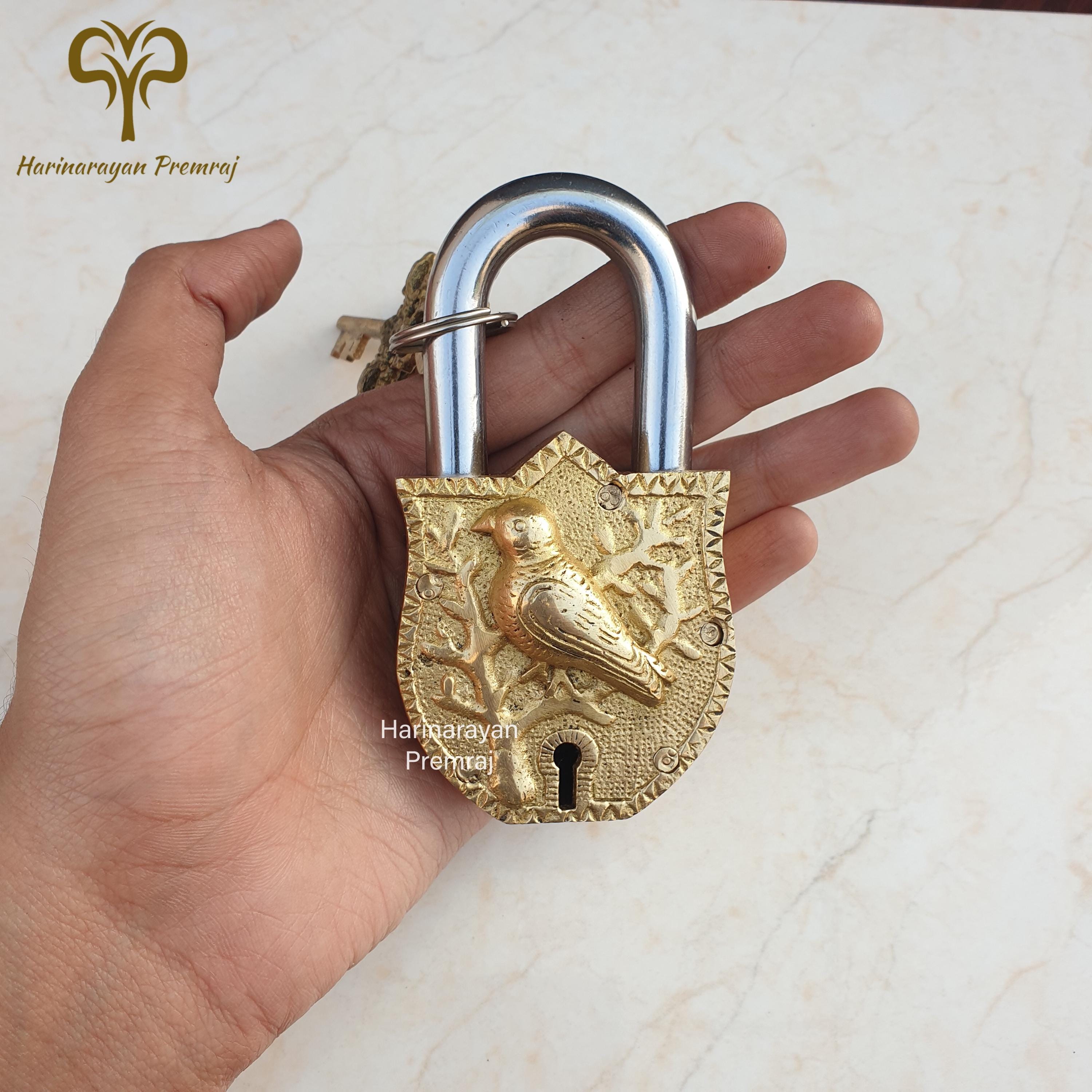 Handcrafted Brass Bird Lock With Keys, Unique Antique Style
