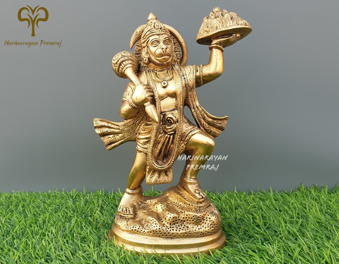 Brass Hanuman Statue, 21.5 CM Big Lord Hanuman With Sanjivani