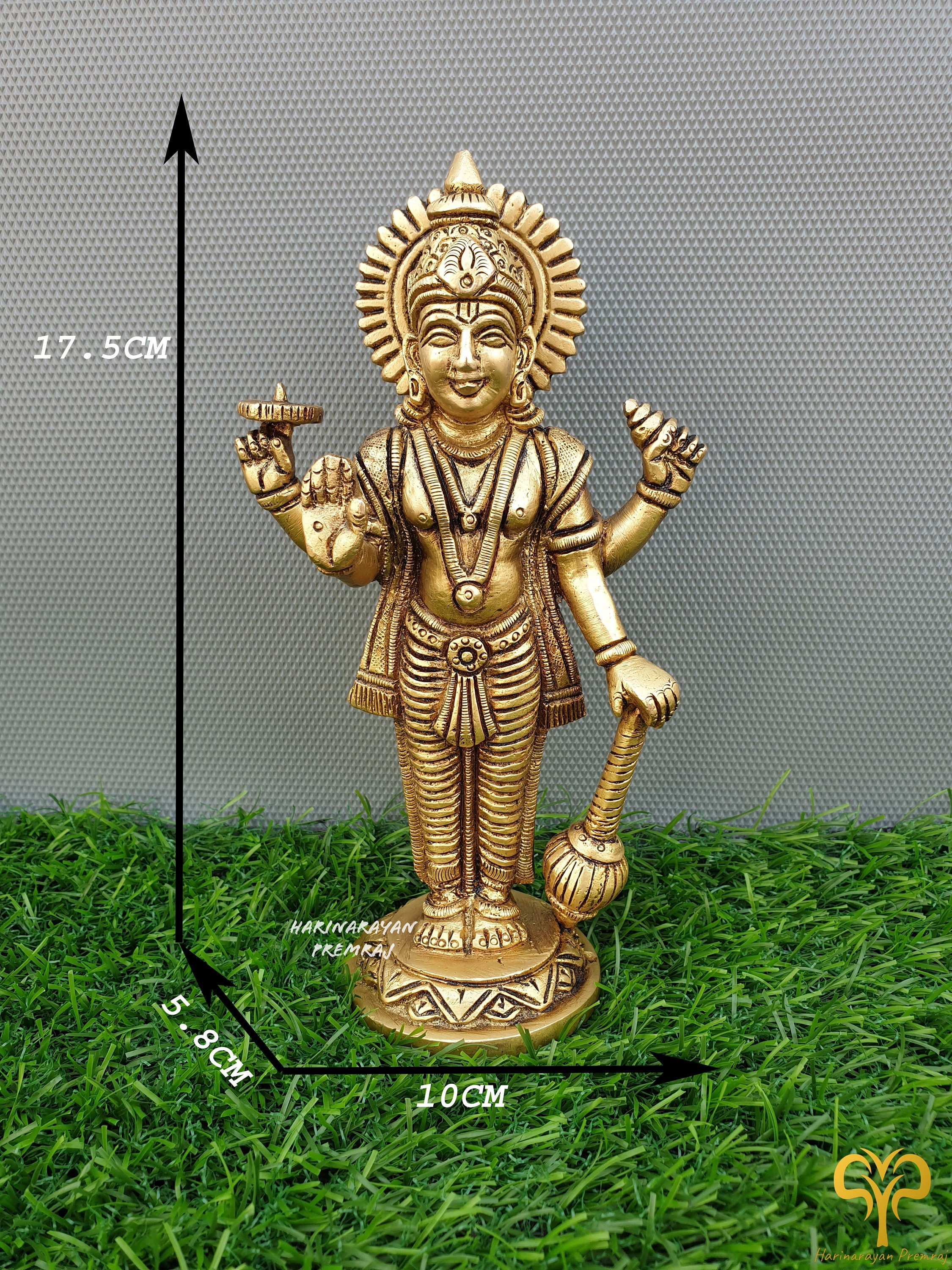 真鍮製ヴィシュヌ像、ヴィシュヌ神偶像、7インチ、立っている