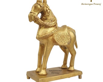 真鍮製の馬の置物、19 cm、台座付き王室の馬の彫刻、幸運、ラッキーな