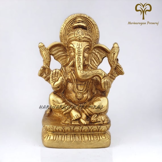Ganesha Statue Brass, 13CM Brass Ganesh Murty, Lord Ganesha Ganpaati Idol For Good Luck, New Beginnings, House Warming & Hindu Wedding Gifts