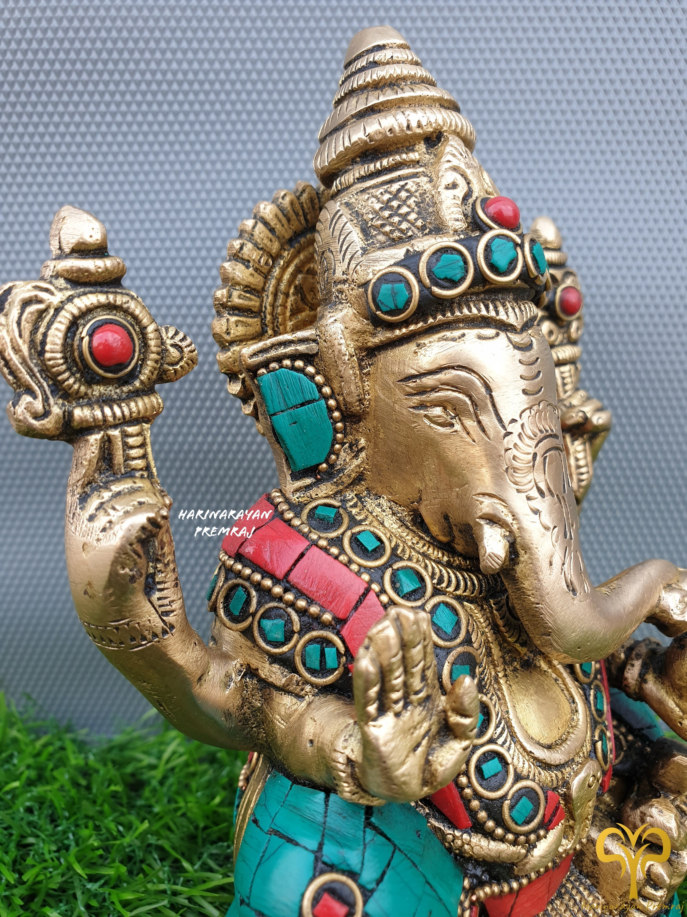 真鍮ガネーシャ卿像、ガネーシャ像、6インチ、真鍮ガネーシャ、座って