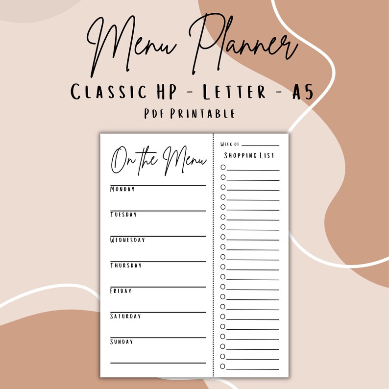 Menu Planner 3 Sizes Printable PDF Household Binder Happy Planner A5 ...