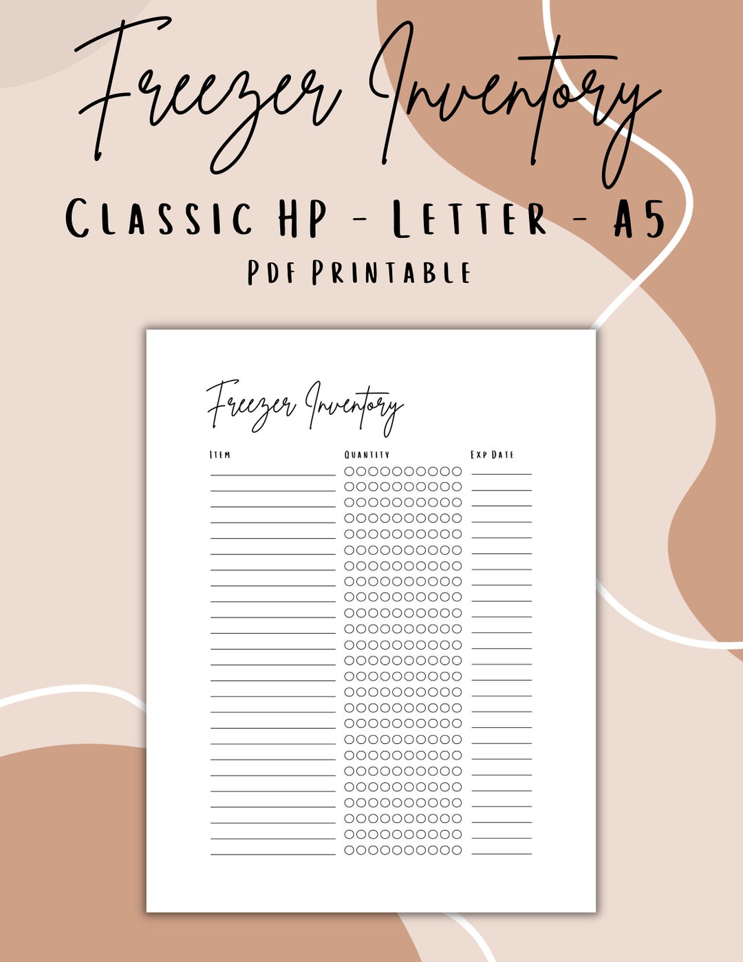 Freezer Inventory (3 Sizes) - Printable PDF - Household Management ...