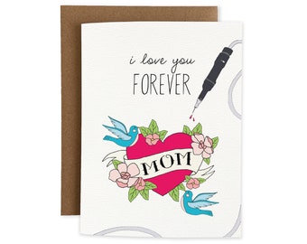 I Love You Forever Mom, Classic Heart Tattoo, Happy Mother's Day, Cute Illustrated Greeting Card