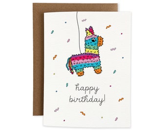 Happy Birthday, Feliz Cumpleaños, Piñata, Rainbow Confetti, Fun Greeting Card