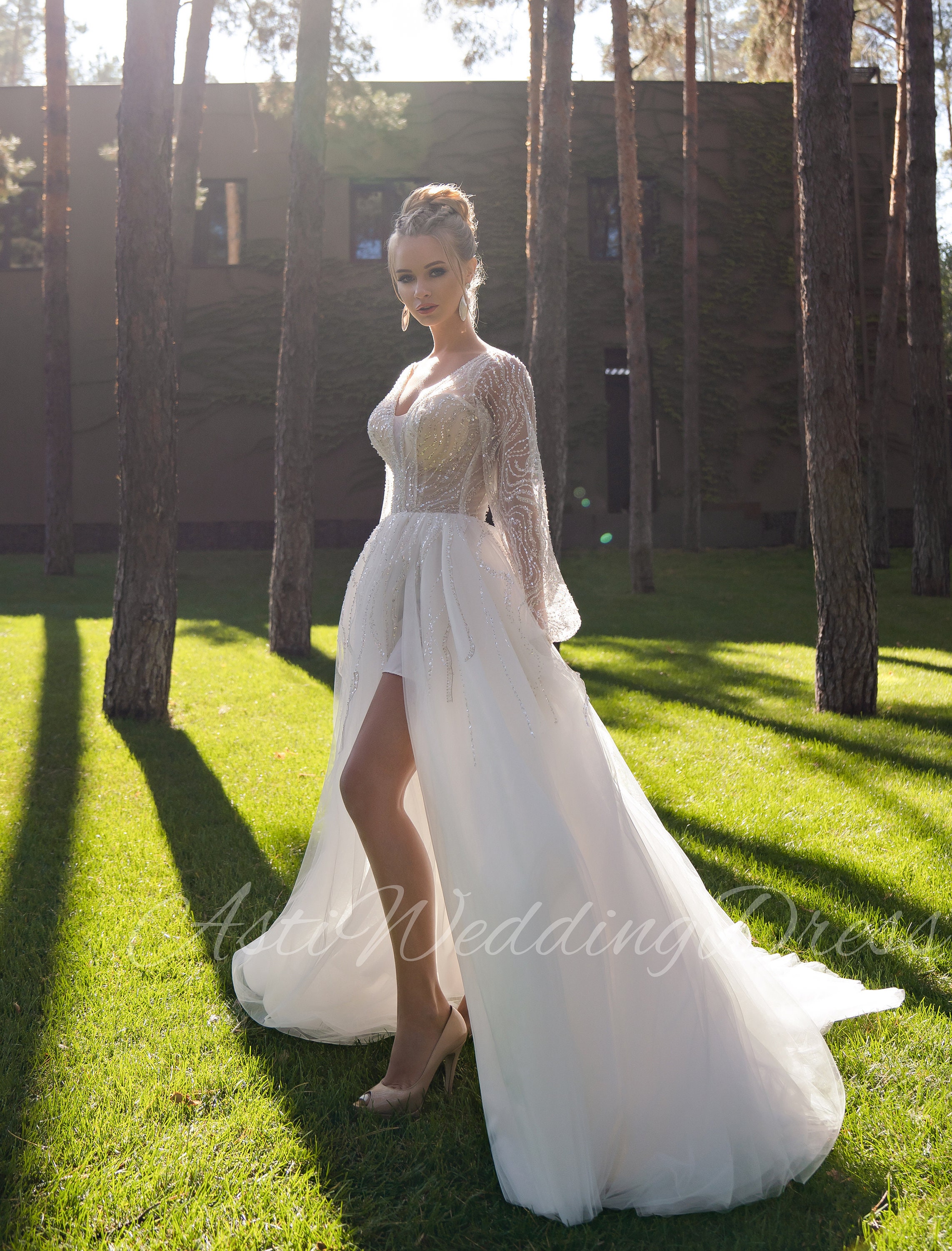 thigh split wedding dress