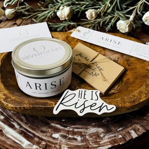 Religious Easter Gift Bowl: Wooden Dough Bowl with Candle & Scripture Cards image 6