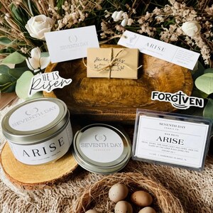 Religious Easter Gift Bowl: Wooden Dough Bowl with Candle & Scripture Cards image 7