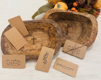 Small Prayer Bowl | Wood Prayer Bowl | Cross | Dough Bowl | Christian Gifts | Prayer Cards | Farmhouse Rustic Catch All Tray | Prayer
