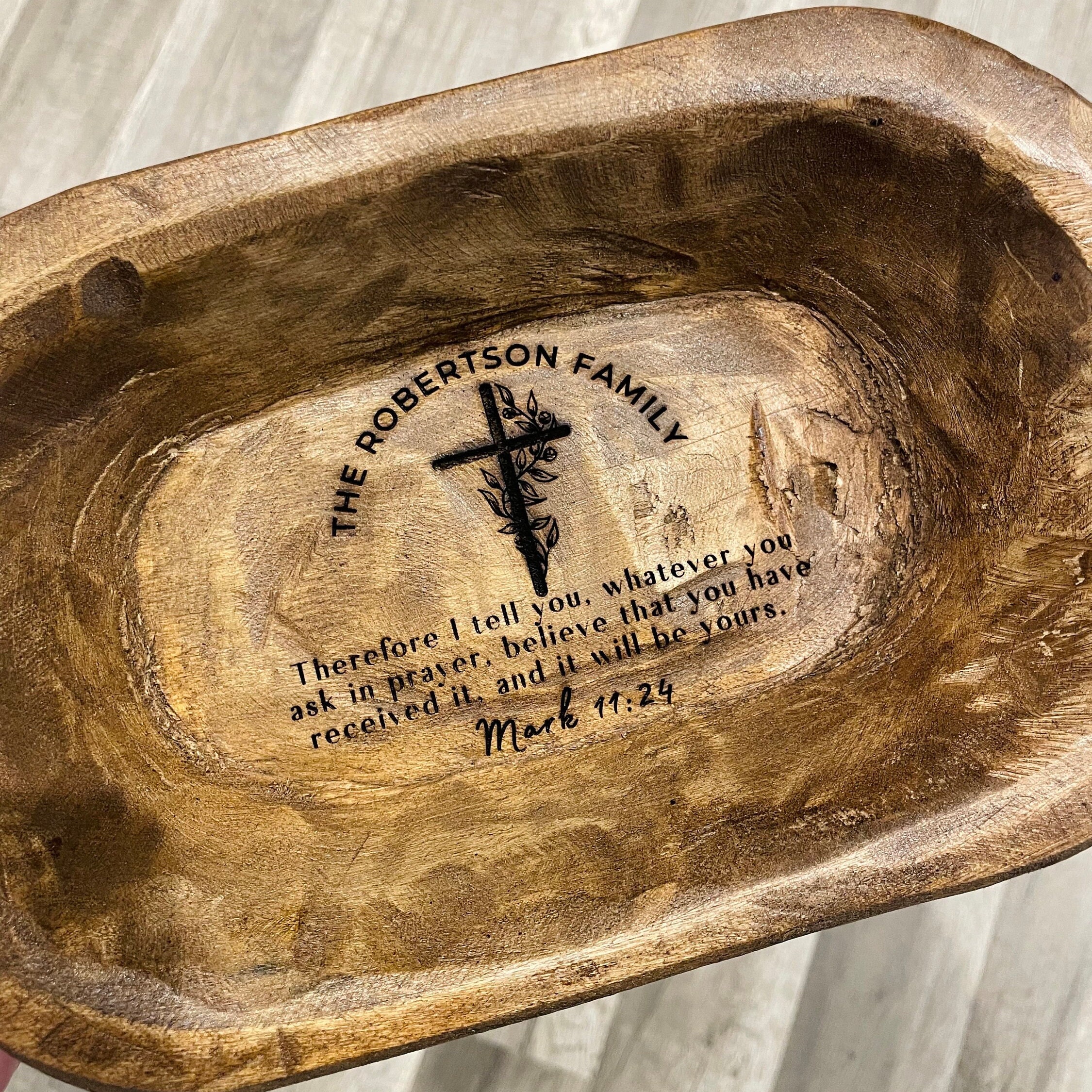 Mark 11 Personalized Small Prayer Bowl | Dough Bowl | wood prayer bowl | Custom Prayer Bowl | Rustic Catch All Tray | Personalized Gift