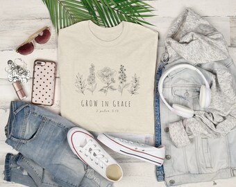 Nature Lover Minimalist Wildflower T-Shirt | 2 Peter 3 Christian Gift Idea | Christian T-Shirt Designs | Christian Apparel | Christian Gift