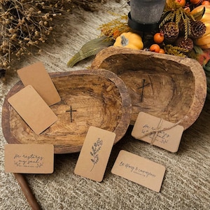 Hand Carved Wood Prayer Bowl with Cross and Scripture Cards