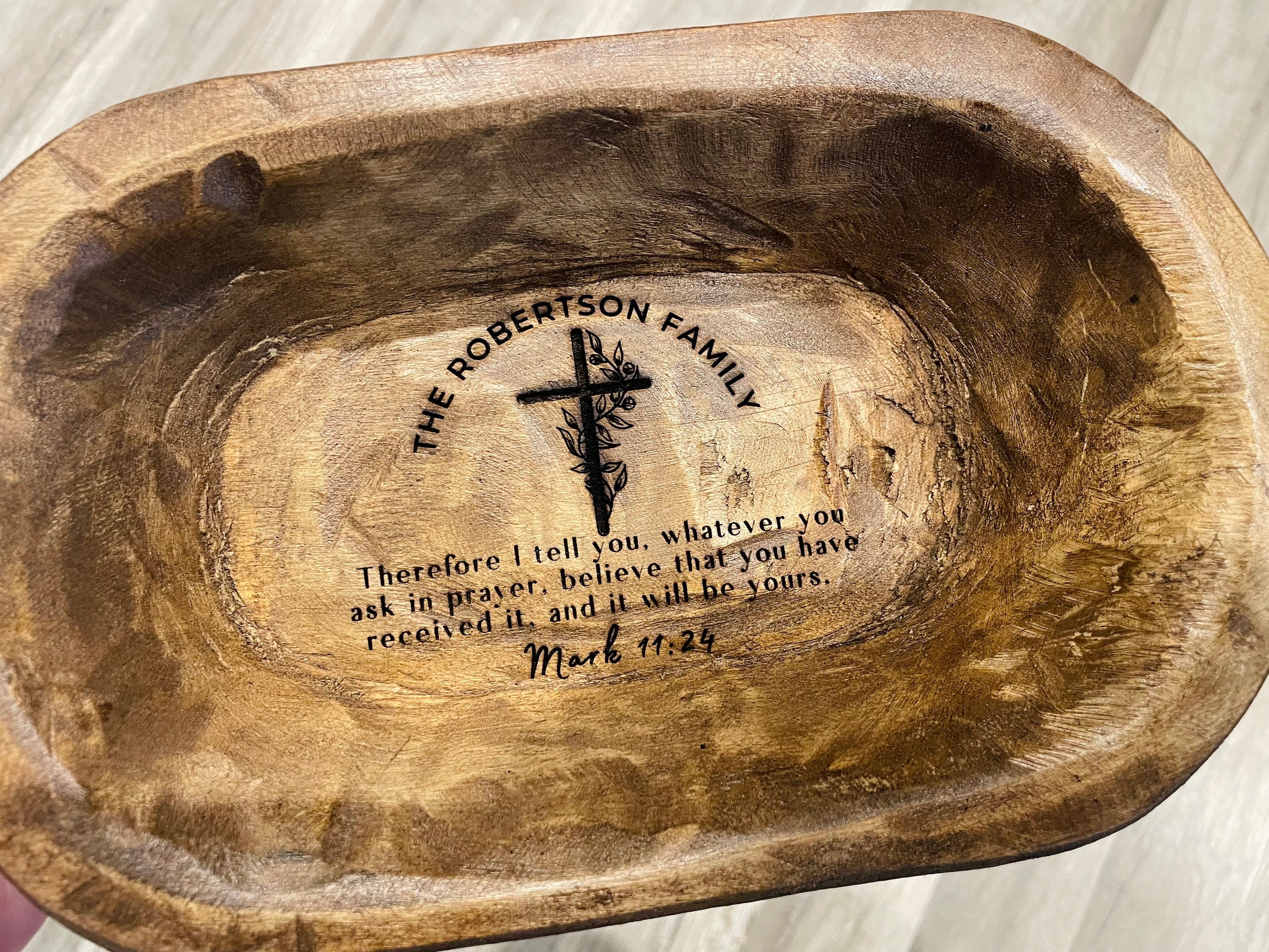 Mark 11 Personalized Small Prayer Bowl | Dough Bowl | wood prayer bowl | Custom Prayer Bowl | Rustic Catch All Tray | Personalized Gift