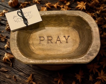 Hand Carved Wood Prayer Bowl: Thanksgiving Gift for Host or Home with Prayer Cards