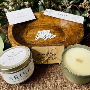 Religious Easter Gift Bowl: Wooden Dough Bowl with Candle & Scripture Cards image 5