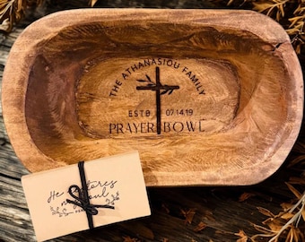 Personalized Family Name Wood Prayer Bowl with Scripture Cards
