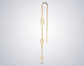 Diamond Fish Single Earring, 1.21gr 14k Gold, 0.03ct Diamond, Jewelry, Gift for Women