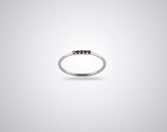 Five Stone Black Diamond Rings, 1.50gr 14k White Gold, 0.09ct Black Diamond, Minimalist Wedding Ring, Jewelry, Gift for Women