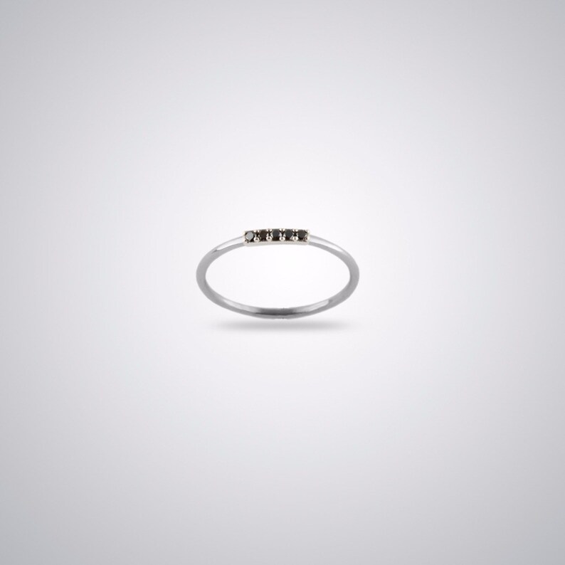 Five Stone Black Diamond Rings, 1.50gr 14k White Gold, 0.09ct Black Diamond, Minimalist Wedding Ring, Jewelry, Gift for Women image 1