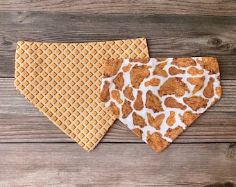 Chicken and Waffles - Dog Cat Bandana | Reversible | Double Sided | Over the Collar | Personalized | Novelty