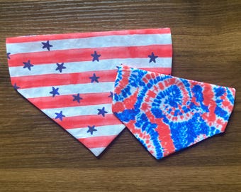 Reversible Dog Bandana: Americana Tie Dye, 4th of July