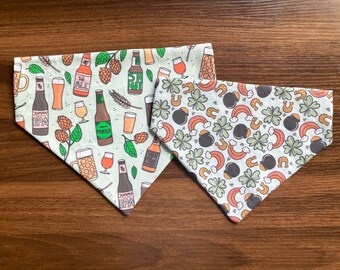 Irish You Were Beer - Reversible Dog Bandana: Irish Beer, St. Patrick's Day, Over the Collar