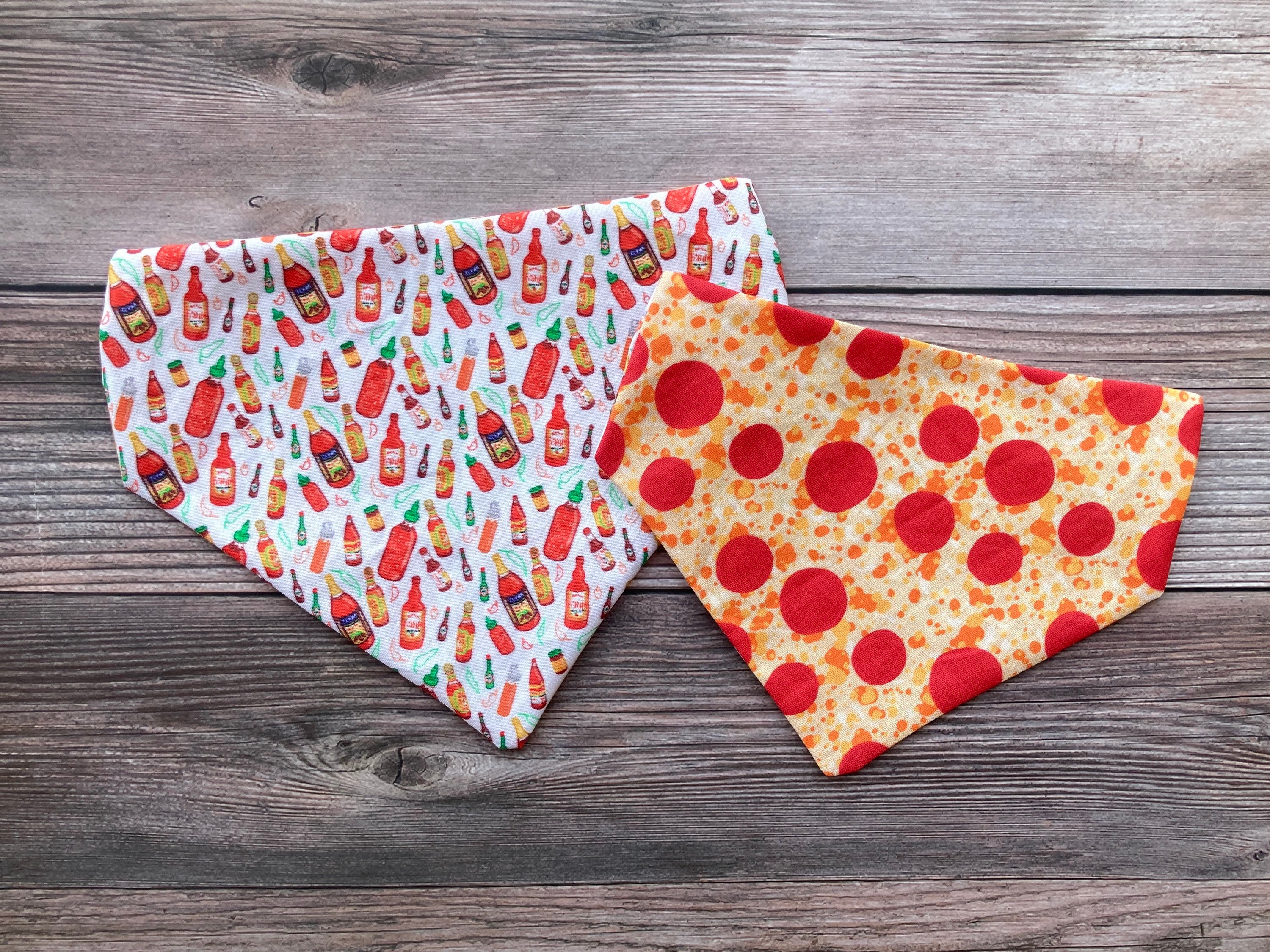 Reversible Dog Bandana: Pizza & Hot Sauce, Over the Collar, Personalized