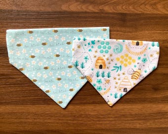 Reversible Bee Kind Dog Bandana: Over the Collar, Personalized