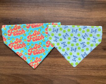 So Fetch - Reversible Dog Bandana: Tennis Ball Print, Over the Collar, Personalized