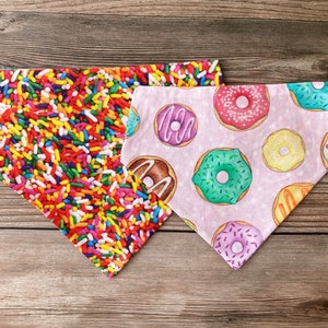 Sprinkle Donuts - Dog Cat Bandana | Reversible | Double Sided | Over the Collar | Personalized