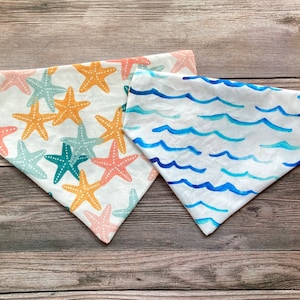 Seashore - Reversible Dog Bandana | Over the Collar | Cat Bandana | Personalized | Watercolor | Summer | Nautical | Gifts for Pets