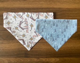 El motivo de la temporada - Pañuelo navideño reversible para perro: Belén, bosque invernal