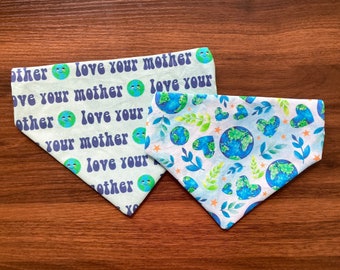 Love Your Mother Reversible Dog Bandana | Earth Day | Over the Collar | Personalized | Gifts for Pets | Cat Bandana | Watercolor