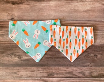 Silly Rabbit Reversible Dog Bandana | Easter | Spring | Over the Collar | Personalized | Watercolor Carrots | Gifts for Pets | Cat Bandana