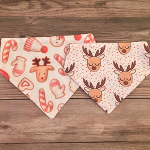Bandana de Noël réversible pour animal de compagnie : aquarelle de renne, sur le col