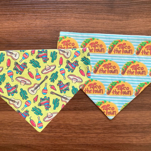 Taco the Town Reversible Dog Bandana | Over the Collar | Cat Bandana | Personalized | Cinco de Mayo | Desert Cactus | Watercolor | Novelty