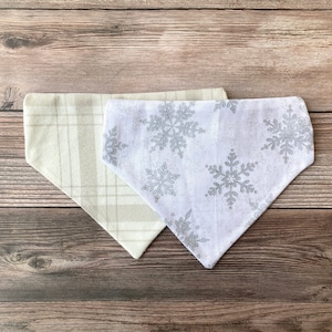 Reversible Flannel Pet Bandana: Winter Snowflakes, Personalized