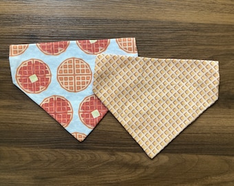 Belgian Waffles - Dog Cat Bandana | Reversible | Double Sided | Over the Collar | Personalized | Breakfast Food | Novelty
