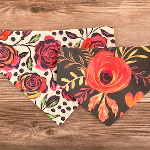 Hearts & Roses - Dog Cat Bandana | Reversible | Double Sided | Over the Collar | Personalized | Valentines Day | Watercolor