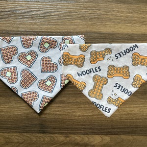 Woofles - Dog Cat Bandana | Reversible | Double Sided | Over the Collar | Personalized | Waffles | Novelty