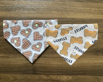 Woofles - Dog Cat Bandana | Reversible | Double Sided | Over the Collar | Personalized | Waffles | Novelty