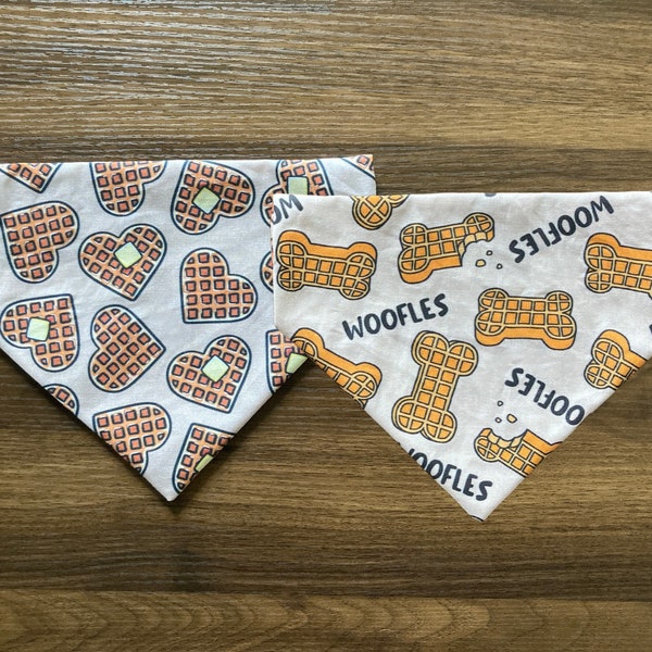 Woofles Reversible Dog Bandana | Over the Collar | Cat Bandana | Waffles Personalized | Novelty | Food | Gifts for Pets | Dog Mom