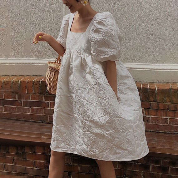 Cottage core white puff sleeve dress cute farm girl summer | Etsy