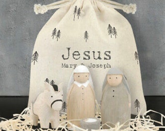 East of India wood Jesus, Mary and Joseph nativity set in a bag Christmas gift ornament