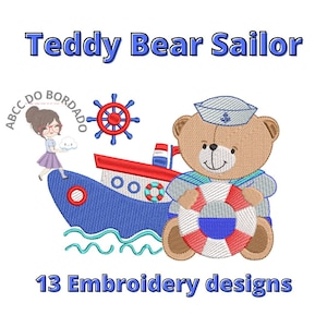 Teddy Bear Sailor Embroidery Design/ SIZES: 3,1&#39; 3,9&#39; 4,7&#39; 5,5&#39; 6,2&#39;