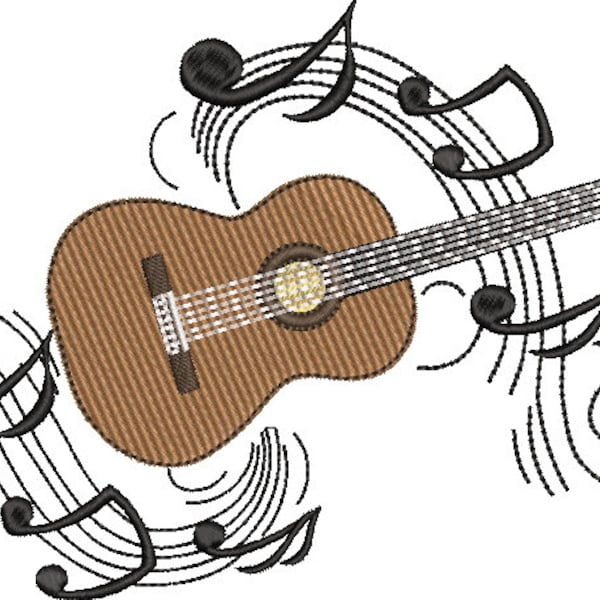 Conception de broderie de guitare, fichiers de broderie de guitare, conception de broderie de machine à guitare, taille de conception de broderie de musique / 3x3 / 5x7 / 10x6