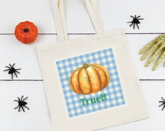 Boys Gingham Pumpkin Fall Trick or Treat Bag Halloween Tote - Etsy