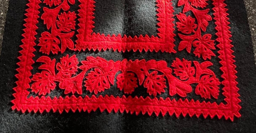 Hungarian Red Black Felt Applique Stencil Cut Out Runner Magyar Folkart